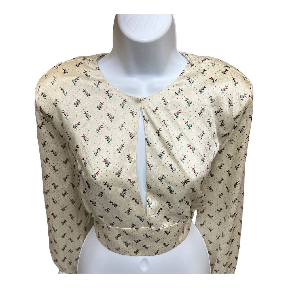 Zara Floral Crop Top Shoulder Pad Keyhole Blouse Romantic Boho Womens L - Picture 5 of 14
